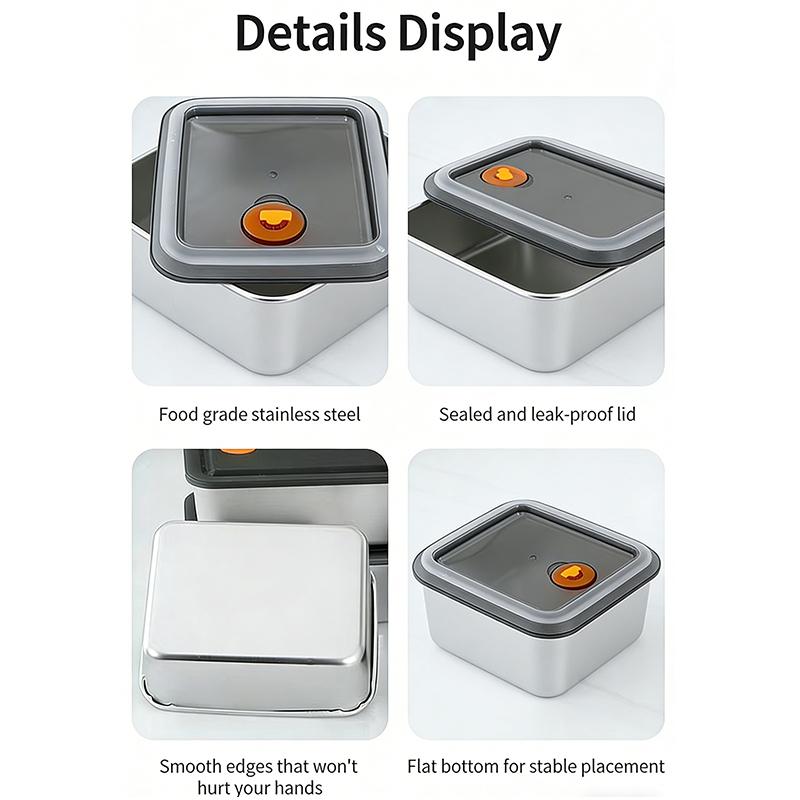 4Pc Stainless Steel Food Storage Containers Set Thickened Leakproof Stackable For Fridge Freezer And Pantry Organization