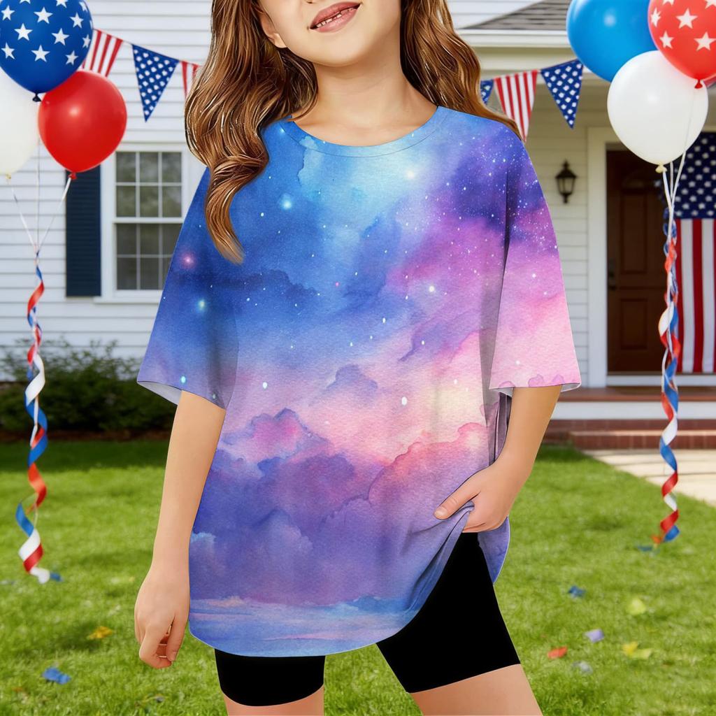 Kids Independence Day Print Round Neck Short Sleeve Casual T-shirt