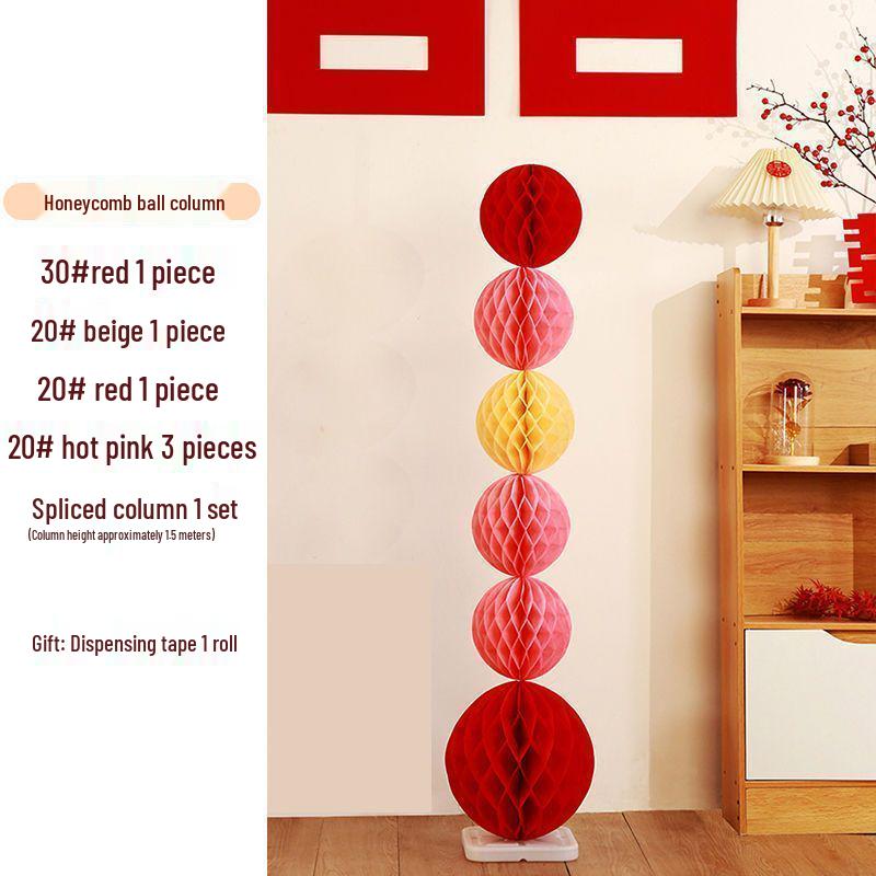 Honeycomb Ball Pillar Lantern for Wedding Room Decoration, Bride Photo Props, Double Happiness Wall Flower