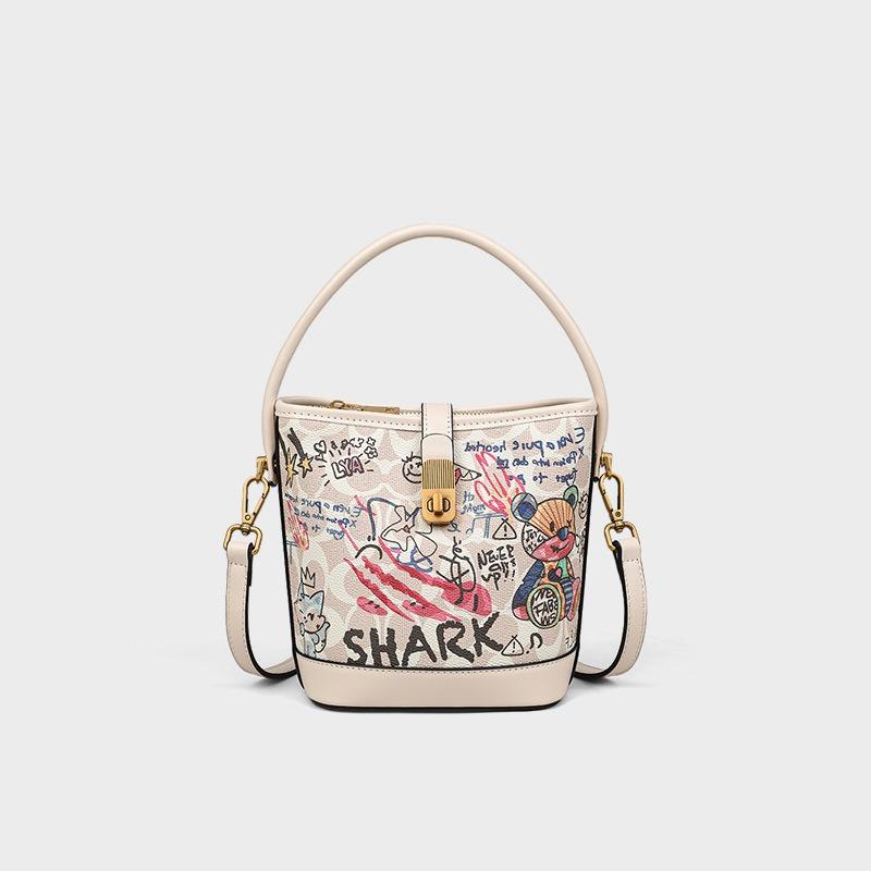 Bags Women's Autumn and Winter New Niche Design Shoulder Messenger Bag Cute Graffiti Bucket Small Bag