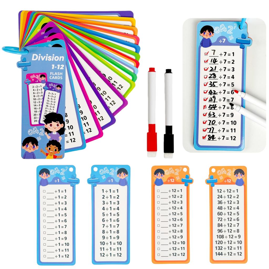 Digital Learning Flash Cards, Addition, Subtraction, Multiplication, Division, Fraction, Math Formula Memory, 15 Cards, Two Erasable Pen Learning Toys