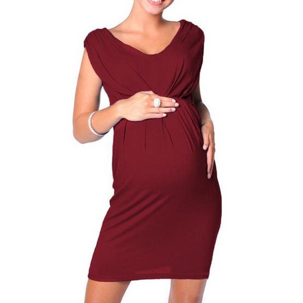 SDGF Womens Maternity Pregnancy Sleeveless O-Neck Solid Color Dress SDGF Womens Maternity Pregnancy Sleeveless O-Neck Solid Color Dress