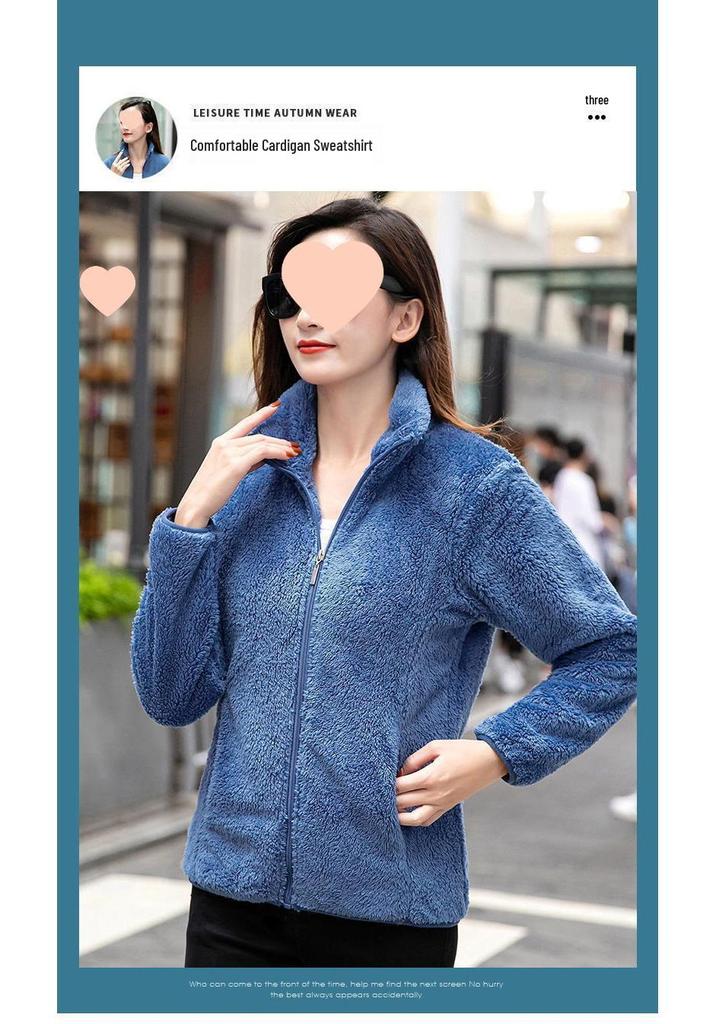 Women's Double-Sided Coral Fleece Hoodie Jacket - Thickened and Warm for Autumn and Winter