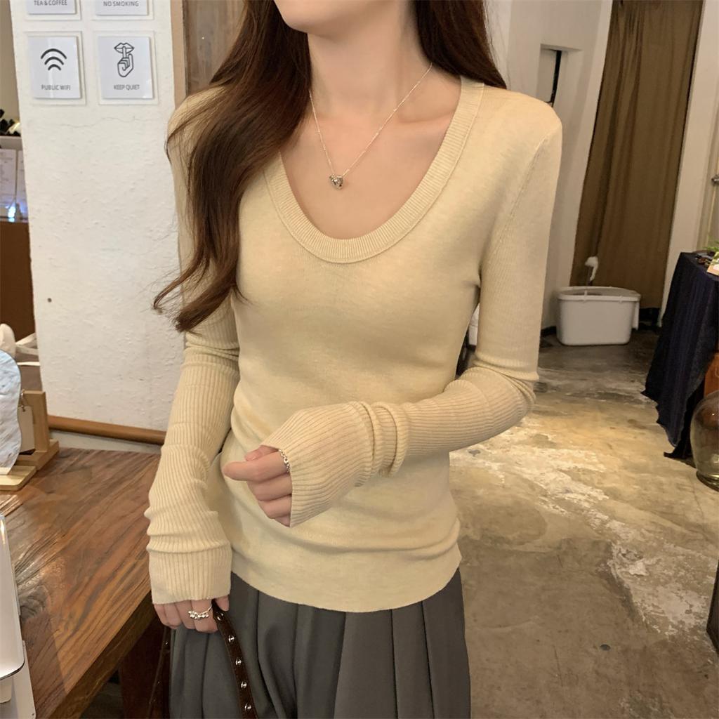 Maglione lavorato a maglia da donna con scollo a barca, scollatura sulla clavicola, stile slim spice girl, top a maniche lunghe versatile e alla moda