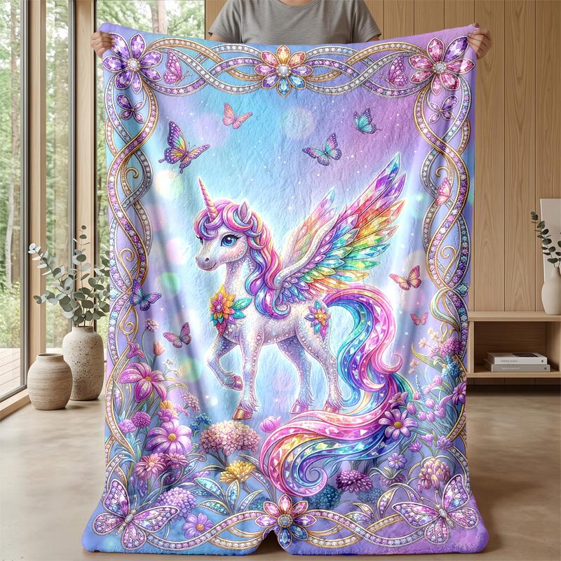 Fantasy Unicorn In Galaxy Theme Blanket Lightweight Warm Flannel Blanket Decorative Throw Blanket for Home Decoration