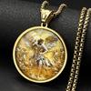 Arcángel SAN MIGUEL PROTÉGENOS Colgante Medalla Cabujón de Vidrio Collar Acero Inoxidable Chapado en Oro Amuleto Cristiano Joyería