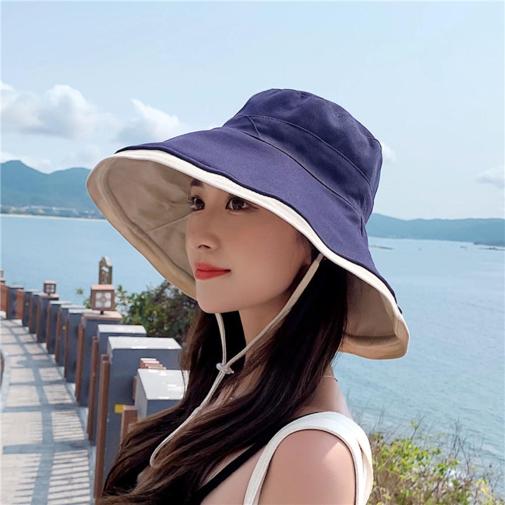 Versatile Women Sun Hat Broad-edged Bucket Hat Portable Double-sided Wear Fisherman's Hat  Beach
