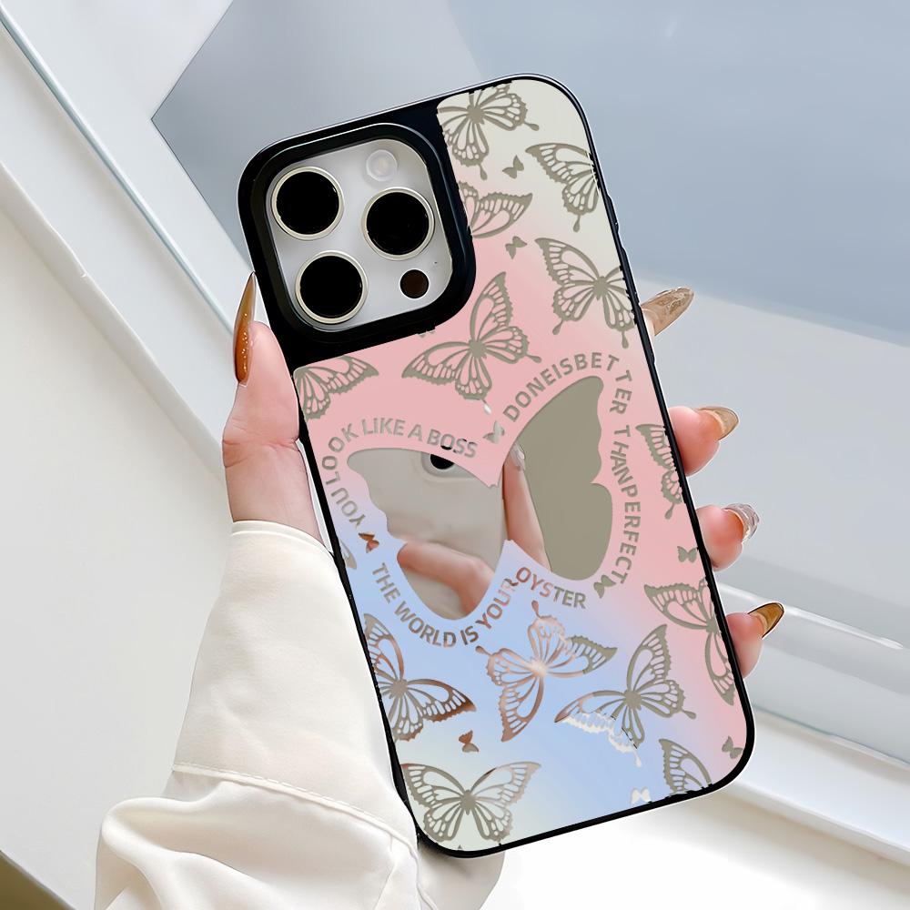 Mirror Phone Case for iPhone 15 11 13 14 for 15 16 Pro Max 12 13 16 Pro Cloud Flower and Animal Cute Style Phone Case