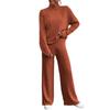 Completo casual da donna in 2 pezzi, felpa a collo alto in maglia a maniche lunghe e set di pantaloni larghi per autunno inverno