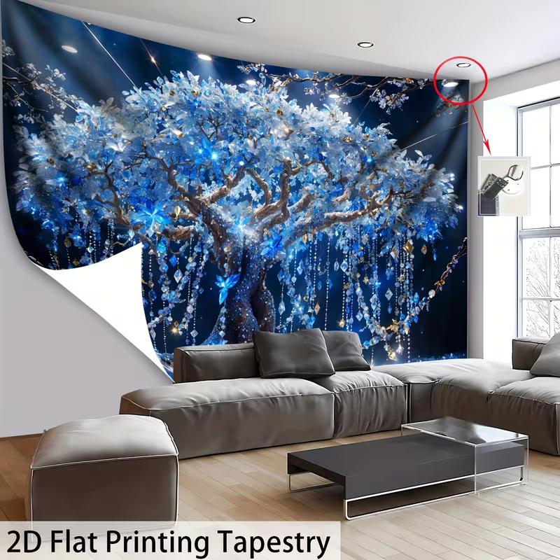 

2D Sparkling Blue Tree Tapestry, Night Sky Crystal Tree Wall Decor 47.2x31.5inch/120*80cm