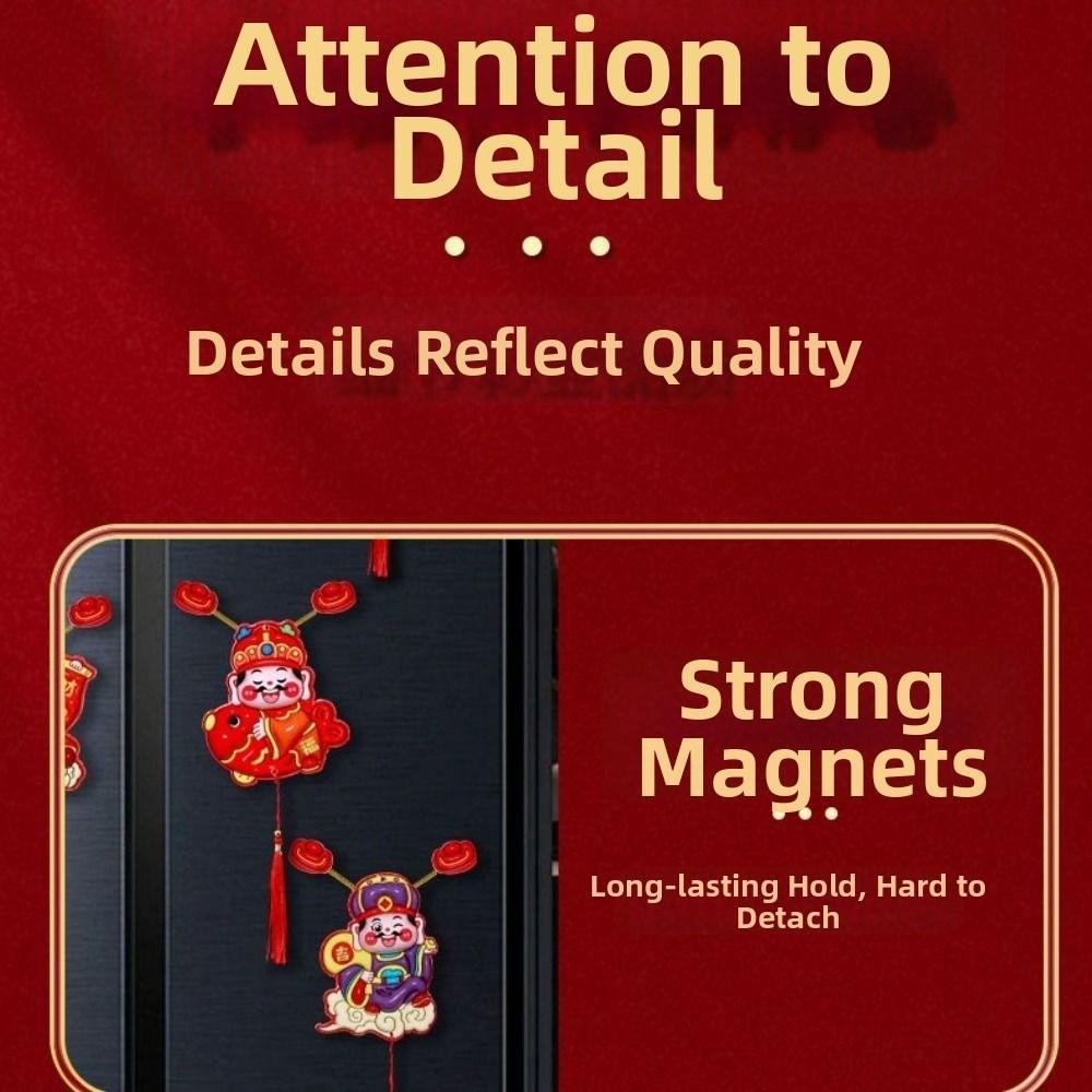 4Pcs Cartoon God of Wealth Fridge Magnets Chinese Style Traditional Spring Festival Magnet Portable with Tassels