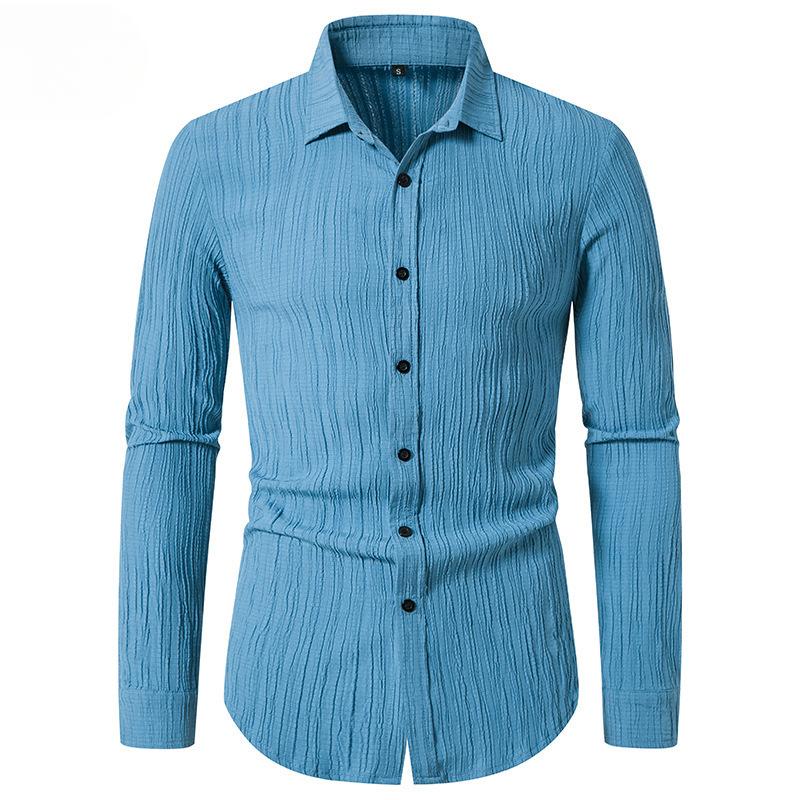 Chemise à revers ondulée en coton et lin pour homme, quatre saisons