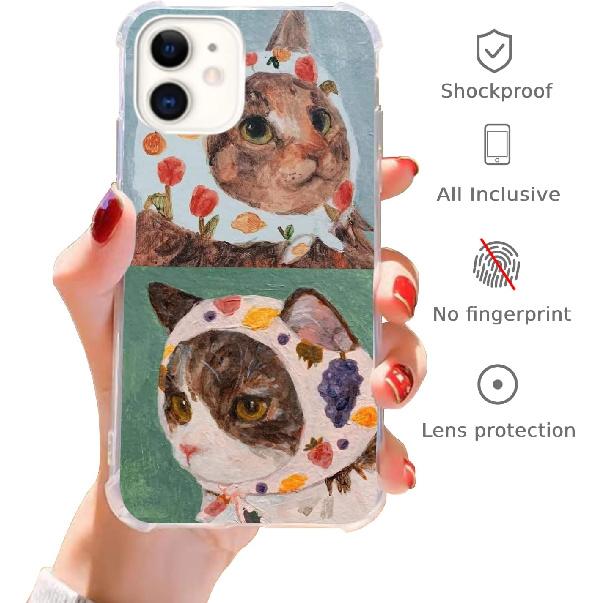 Cool Cat Case for iPhone 12/12 Pro, Cute Cat Painting Case for iPhone 12/12 Pro, Cool TPU Bumper Case Cover