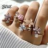 Anti-oxidation Ring 4Pcs/Set Adjustable Set Pink Flower Multi-Petal Design Finger