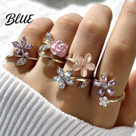 Anti-oxidation Ring 4Pcs/Set Adjustable Set Pink Flower Multi-Petal Design Finger