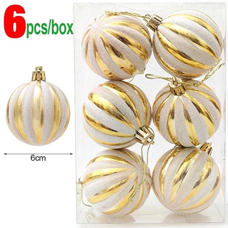 24/6PCS Christmas Balls Electroplating Color Painting Xmas Round Ball Xmas Tree Hanging Pendants Ornaments New Year Party Decor