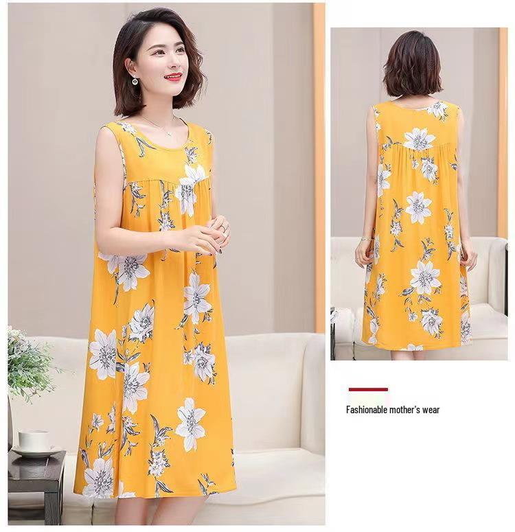 Plus Size Sleeveless Cotton Rayon Dress for Middle-Aged Women