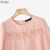 ZANZEA Women Casual V-Neck Long Sleeve Lace Patchwork Solid Color Loose Blouse
