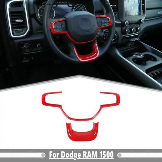 For Dodge Ram 1500 -2025 ABS Red Steering Wheel Panel Trim Cover Decor 2PCS