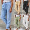 2023 Women's High Waist Elastic Cotton Linen Casual Pants