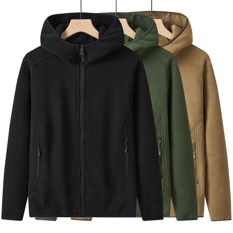 Men's High-End Fleece Hooded Cardigan: Windproof, Warm, Plus Size, Loose Fit for Autumn/Winter.