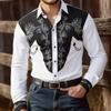 Western Style Long Sleeve Shirt with Golden Floral Embroidery, Trendy and Eye-catching