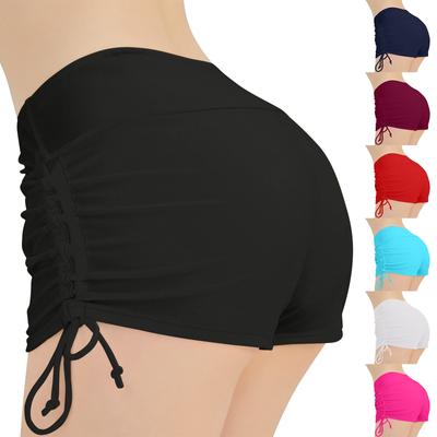 Damen-Sport-Yoga-Shorts und Strand-Badehose mit einfarbigem Boden und flachem Winkel