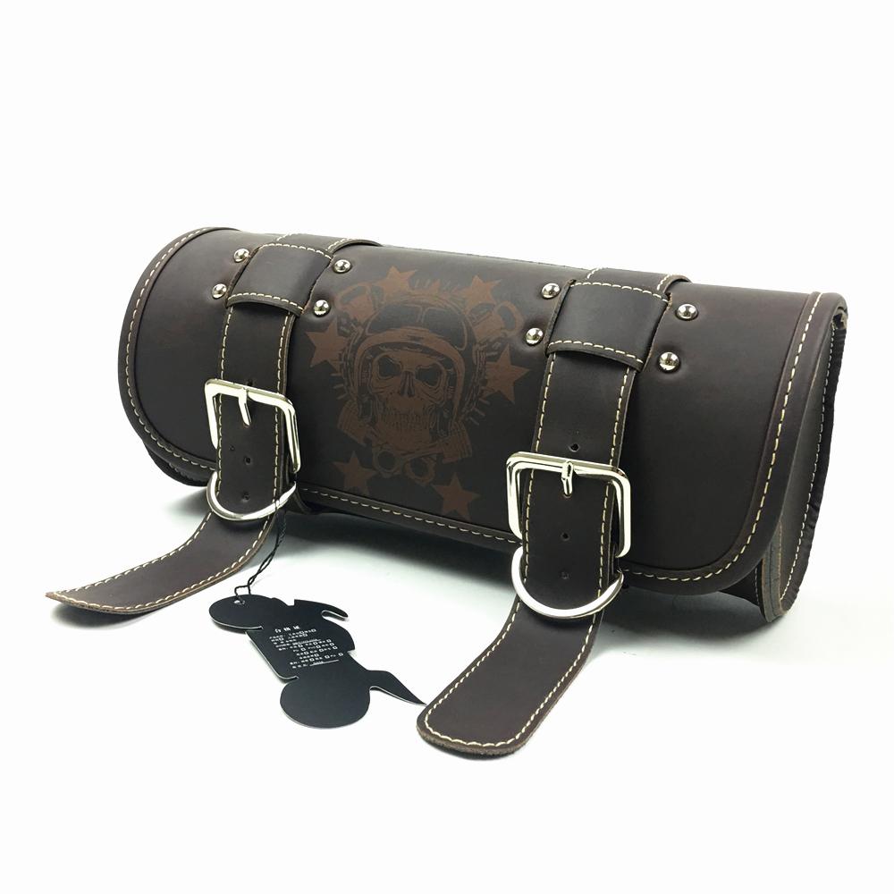 Motorcycle Fork Bag Leather Cruiser Tool Roll Barrel Bag Fork Barrel Shape Handlebar Black Saddlebags Storage