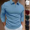 European Men's Autumn Sport Fitness V-Neck Polo with Stand-Up Collar and Vertical Stripes