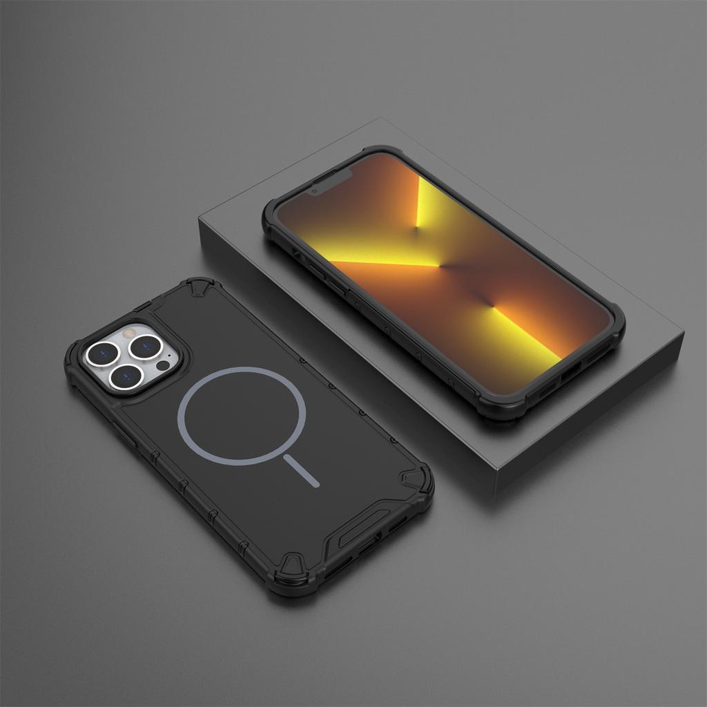 For iPhone 13 Pro Magnetic Case Corrugated Texture Heat Dissipation Shockproof TPU+PC Phone Back Cover