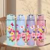 1PC Multi Pink Butterfly Bouquet 750ml Color Plastic Sports Water Bottle Leakproof Flip Straw Lid Suitable for Sports Office Home Use
