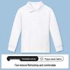 Children's White Cotton Polo Shirt with Striped Collar - Long Sleeve School Uniform for Boys and Girls