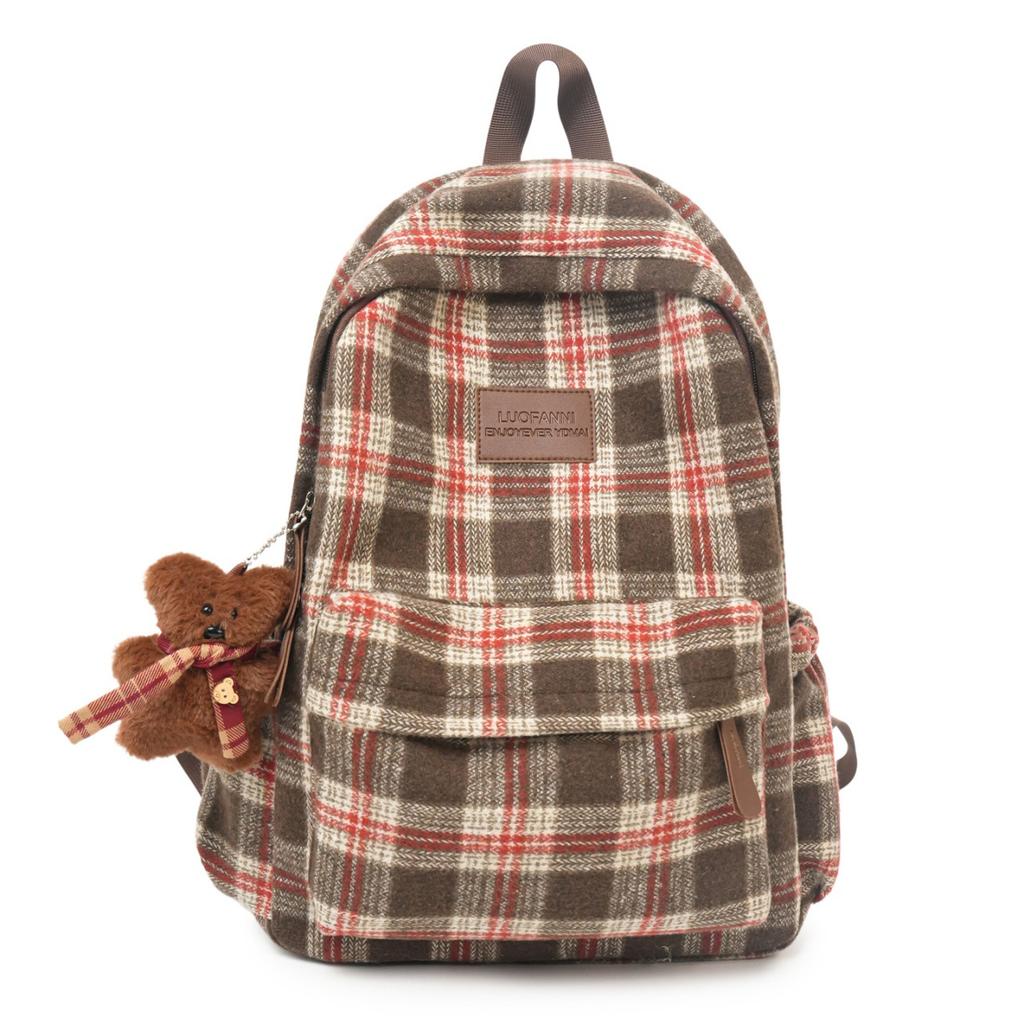 Zaino atmosfera coreana zaino scolastico in lana autunno e inverno zaino a quadri retrò letterario zaino per studente universitario femminile zaino per la classe