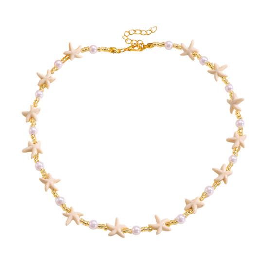 Colar Estrela-do-Mar Bohemia Pérola Falsa Leve Hipoalergênico Feminino Pingente de Concha Corrente Dourada Colar Joia de Pescoço Praia Oceânica