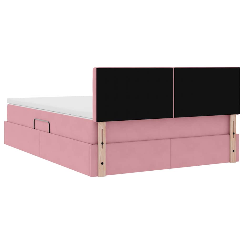 Storage Bed with Mattress Pink 140 X 200 Cm Velvet
