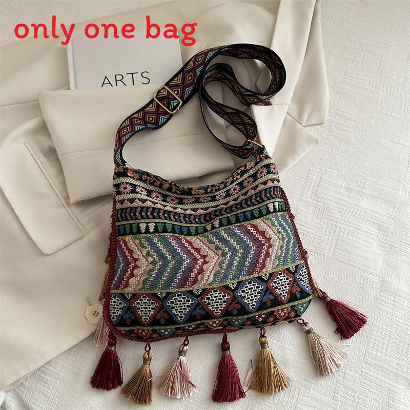 Ethnic Style Fringe Single Shoulder Bag With Zipper Closure For Daily Use