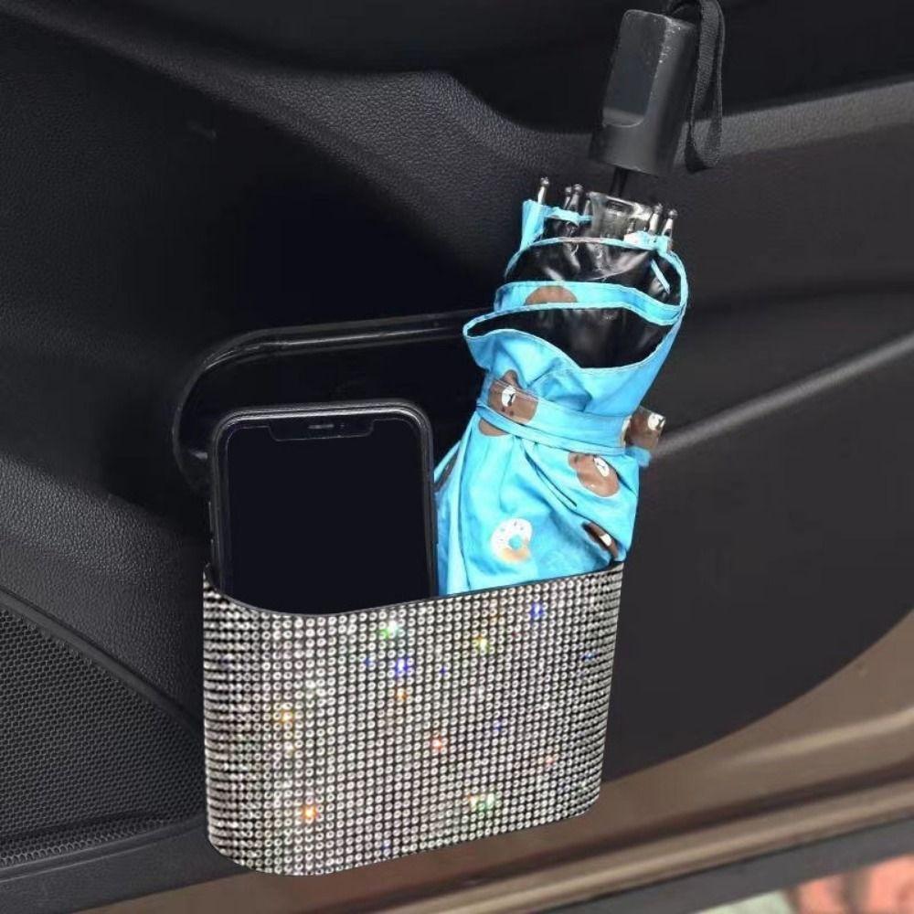 Bling Rhinestones Auto Unbrella Storage Box Removable Vehicle Hanging Dust Case Seat Back