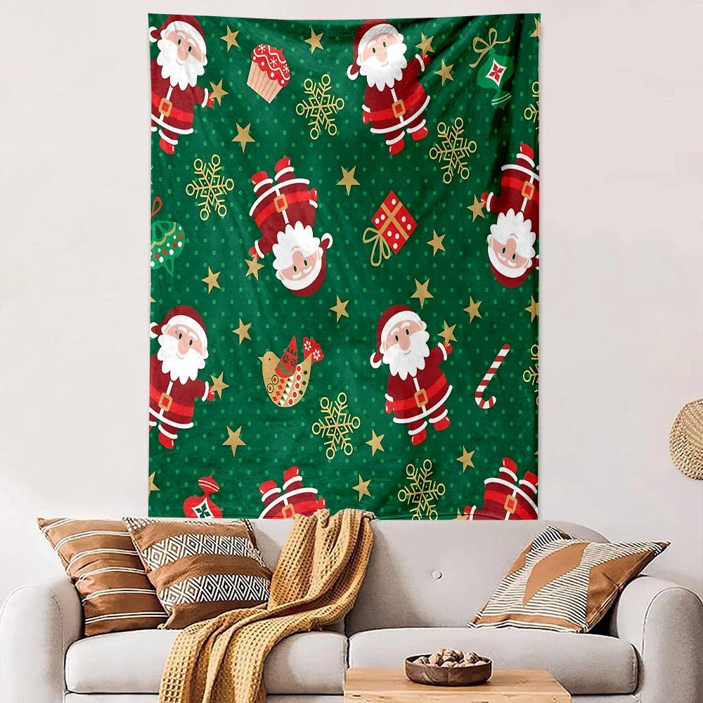 Christmas Santa and Gifts Pattern Patterned Tapestry Decorative Wall Hanging, Home Bedroom Living Room Decor