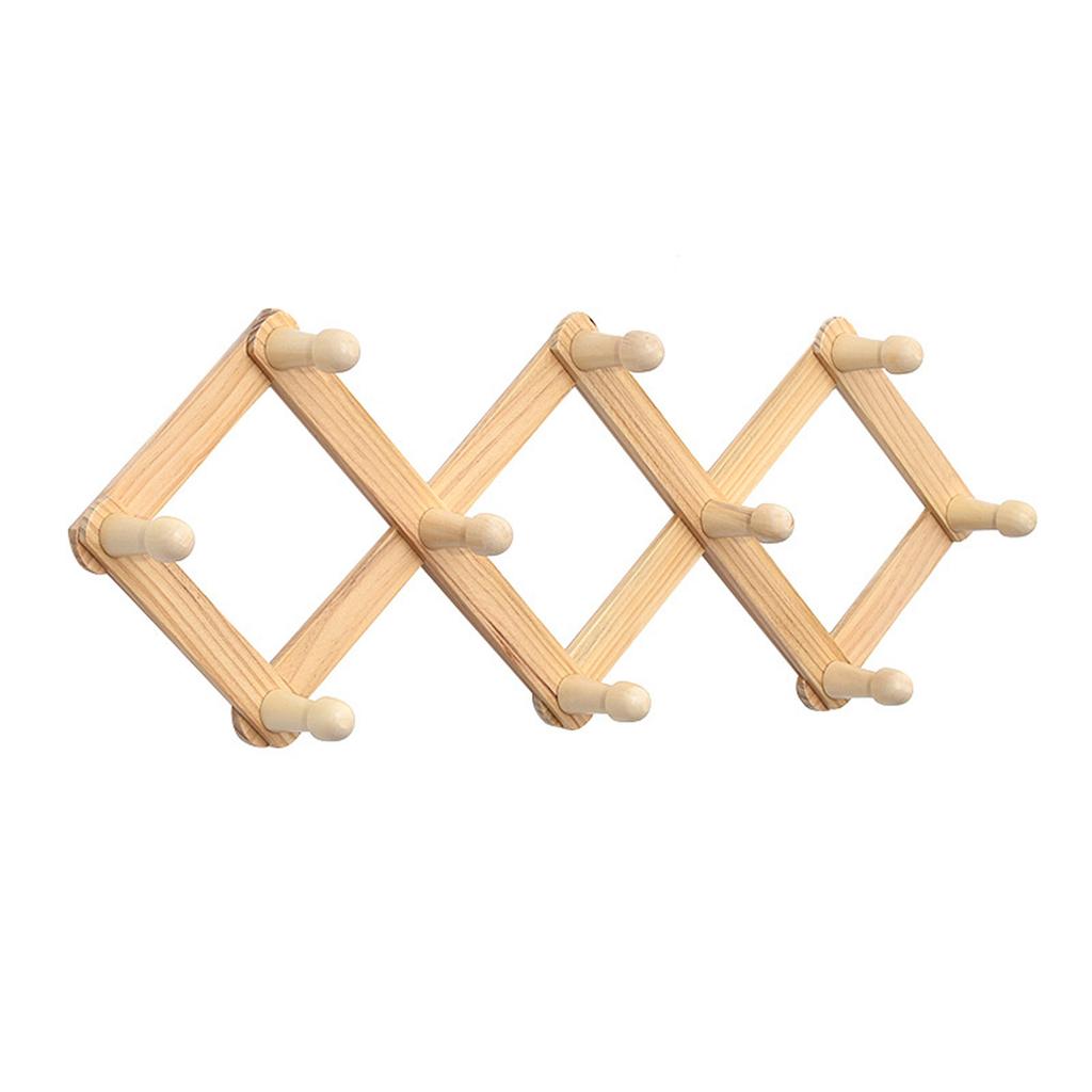 Expandable Wooden Coat Rack Wall Mount Hanger with Pegs for Hats and Mugs Space Saving Baseball Caps Organizer