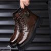 Mens High Top Leather Shoes Fashion Motorcycles Winter Warm Boots Wear Resistant Non Slip Daily Casual Boots for Man