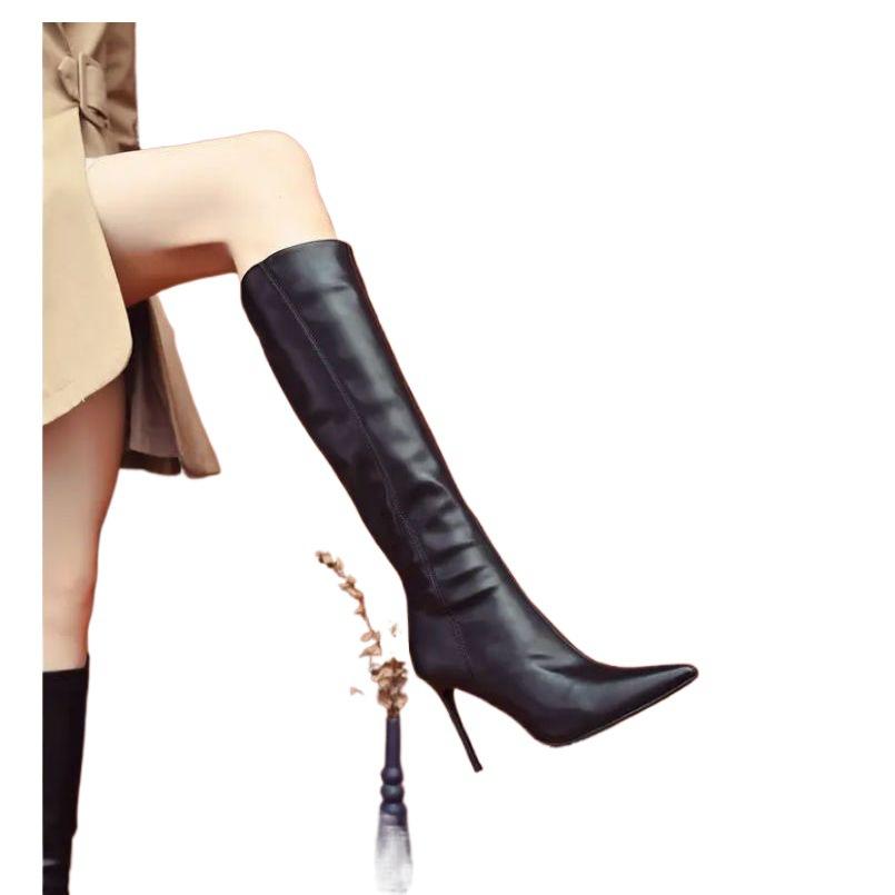 Super fire thin heel high boots women's 2025 new autumn and winter pointed fashion high heel versatile niche side zipper boots women