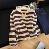 Lazy retro raccoon velvet striped soft waxy polo sweater women's autumn and winter
