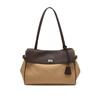 Aura Commute Brown Canvas Leather Combination Shoulder Bag L HIBA6E159I2