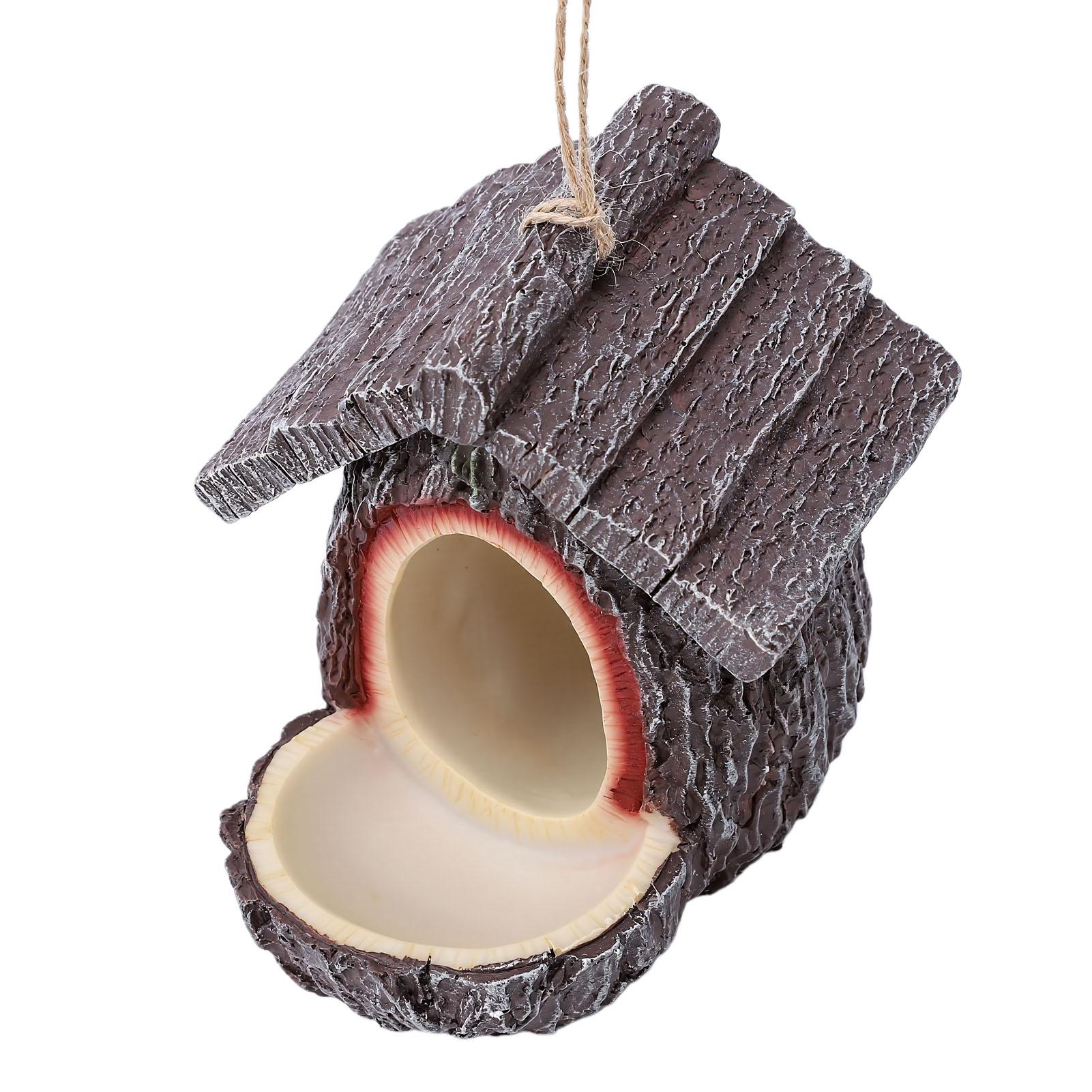 

Treehouse Shape Bird Feeder for Outdoors Hanging Resin Rustic Wood Texture Decorative Bird Feeder House for Yard Patio