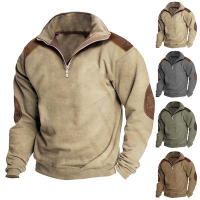 Men's Vintage High Neck Top Half Zip Sports Long Sleeve Sweater