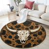 Leopard Print Bull Skull Round Area Rug,Carpet Rug for Living Room Bedroom Sofa Playroom Decor,Non-slip Floor Mat
