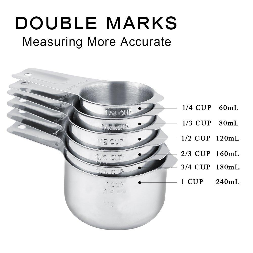 Measuring Cup Set, Measuring Cup and Spoon Set, Stable Bottom 304 Stainless Steel for Dry or Liquid, Fits Spice Jars for Cooking and Baking