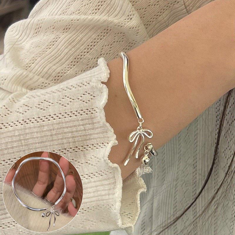 Korean Style S925 Silver Plated Retro Graffiti Patchwork Bangle - Women's Hip Hop Fashion Trend Bracelet