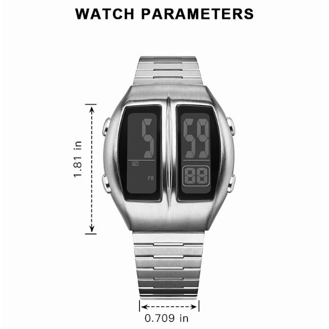 Unisex Retro Digital Wristwatch Dual-Display Stainless Steel Strap Men's Wristwatch with Backlight Calendar Date Month Year Day