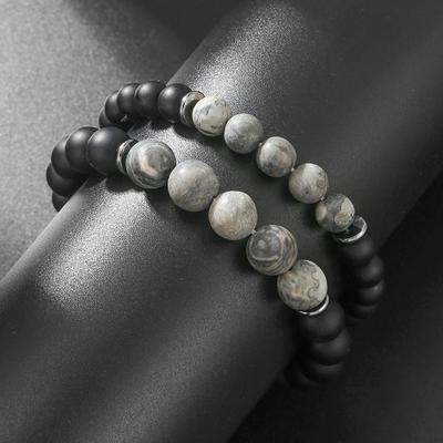 Retro 8/10mm Simple Black Natural Stone Men Bead Bracelets Desinger Fashion Braid Beaded Bracelets Biker Accessories Unisex Gift